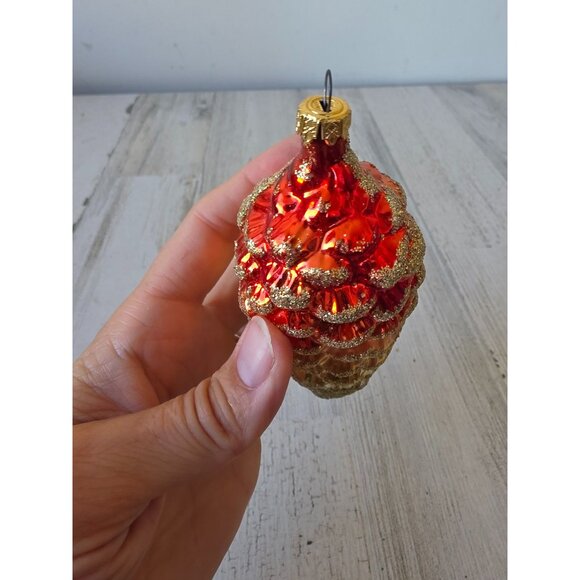 Vintage Columbia glitter gold acorn pinecone large ornament rainbow Xmas tree - Picture 4 of 7